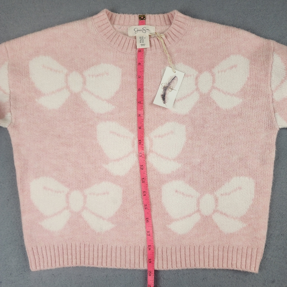 Pink BOW Knit Sweater Coquette Balletcore Soft Girl White Detail Cozy Feminine - Picture 9 of 11